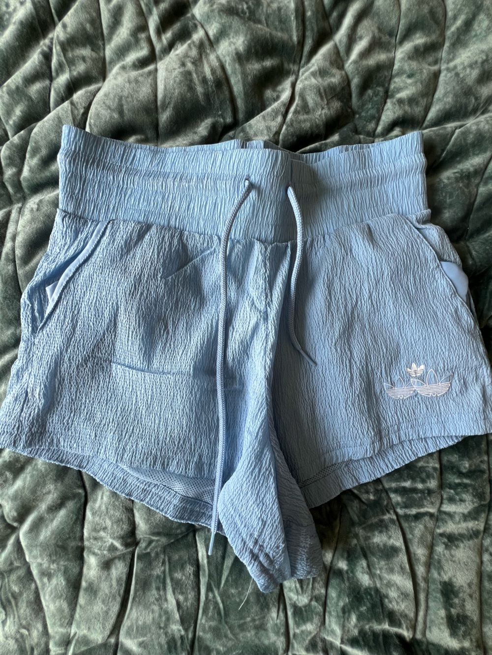 adidas Light Blue Mesh-Lined Athletic Shorts
